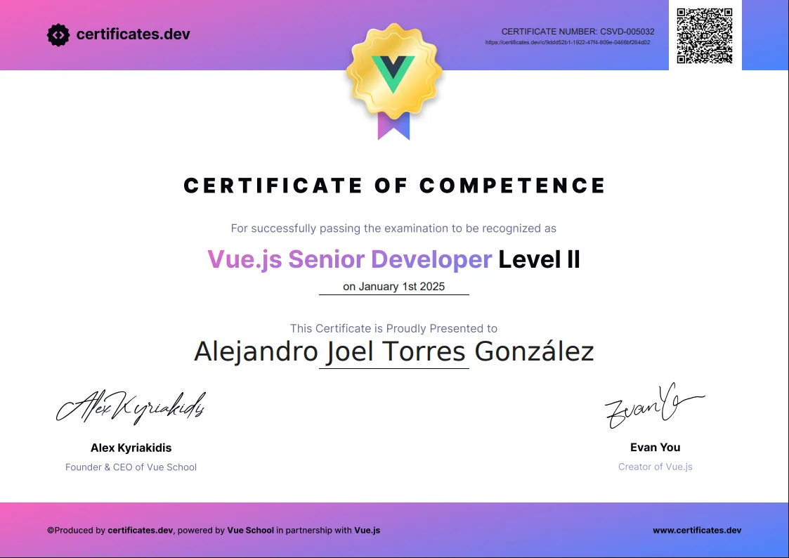 Desarrollador Vue.js Certificado - Nivel Senior