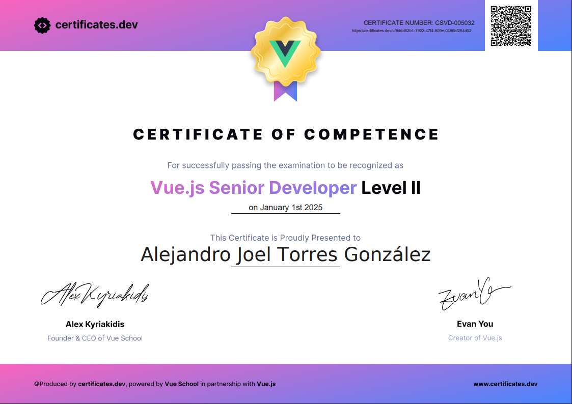Certified Senior Vue.js Developer